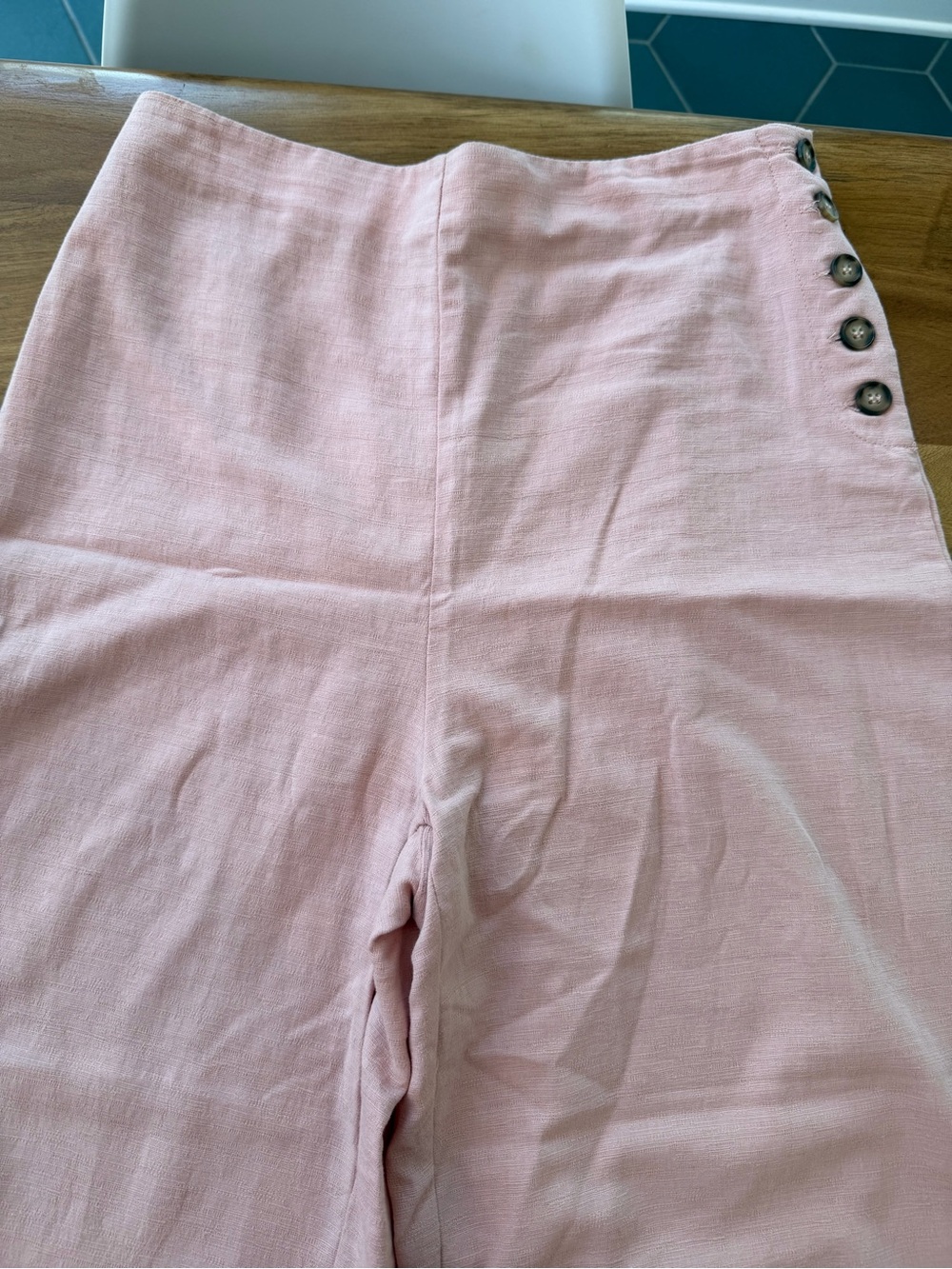 Good Luck Gem Linen Blend Dusty Rose High-rise Crop Wide Leg Lants Size Large - Picture 3 of 9